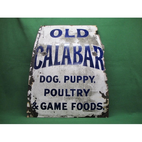 171 - Large enamel advertising sign for Old Calabar Dog, Puppy, Poultry And Game Foods, dark blue letters ... 