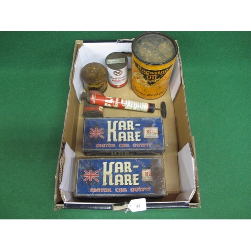 22 - Box of tins to include: unopened one pint can of Redex Gold Cross 20W/50 Motor Oil - The Ultimate Lu... 