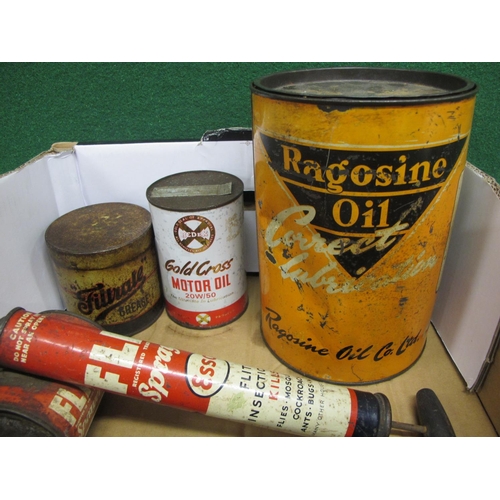 22 - Box of tins to include: unopened one pint can of Redex Gold Cross 20W/50 Motor Oil - The Ultimate Lu... 