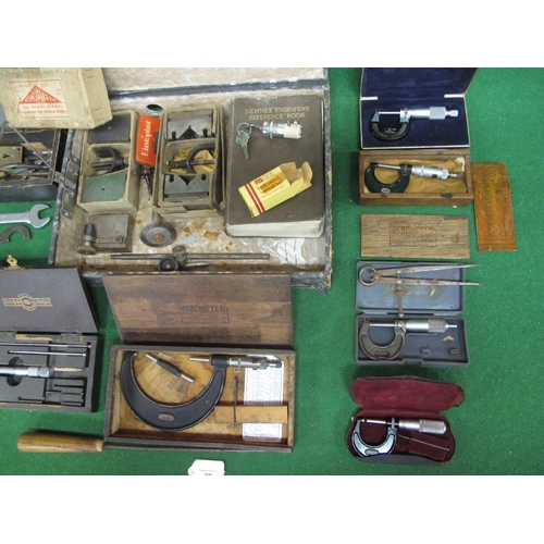 29 - Box of engineers tools to include: six cased micrometers from Moore & Wright, Starret, Mitutoyo and ... 