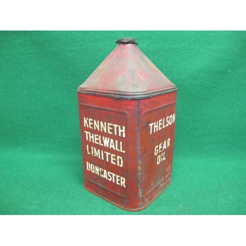 33 - Thelson Gear Oil pyramid can with cap, handle and Kenneth Thelwall Limited Doncaster on two sides - ... 