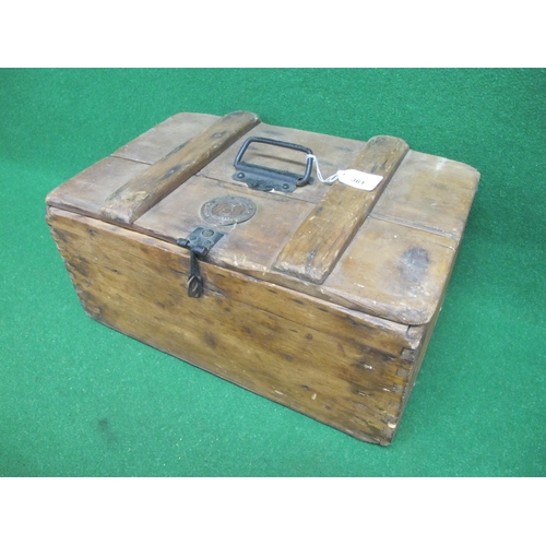 361 - Old jointed wooden case with hinged lid marked inside and out for Dairy Outfit Co. Ltd, Makers, King... 