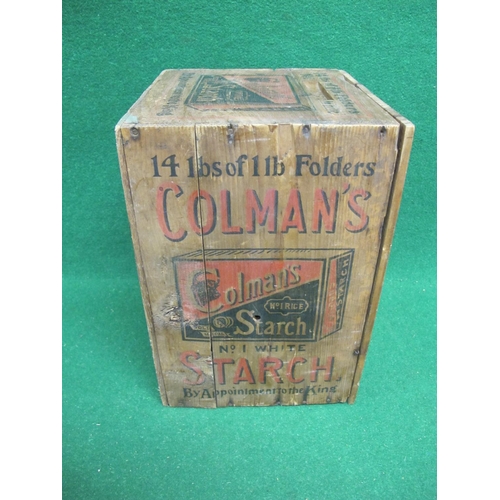 363 - Theatrical non-opening, aged, wooden box printed on four sides for Colman's Starch 14lb of 1lb folde... 