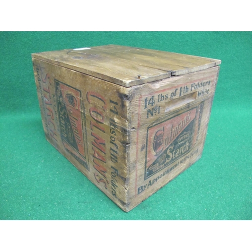 363 - Theatrical non-opening, aged, wooden box printed on four sides for Colman's Starch 14lb of 1lb folde... 