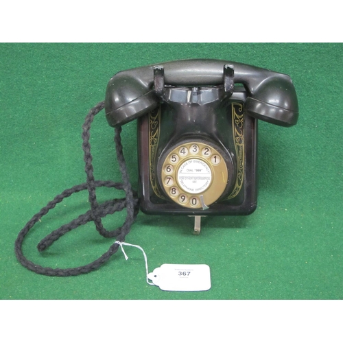 367 - Wall mounted vintage Bell telephone marked for MFG Company Belgique, finished in black with gold hig... 