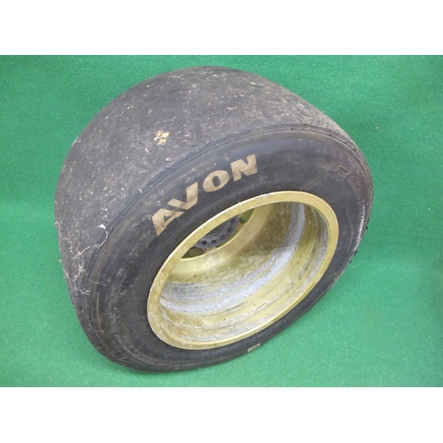 39 - Used racing car wheel and tyre (Avon 250/57 OR13) marked in white for Thruxton 2008 and signed - 22