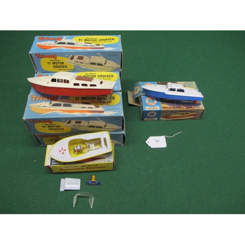 413 - Nine boxed plastic clockwork model boats from Triang and Scalex-Minimodels together with a Cecil Ser... 