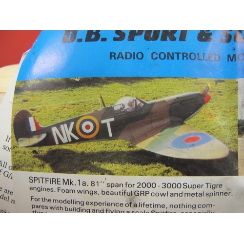 414 - DB Models Spitfire Mk1A.  This approx 1:5/4 scale balsa and plywood model is designed to be radio co... 