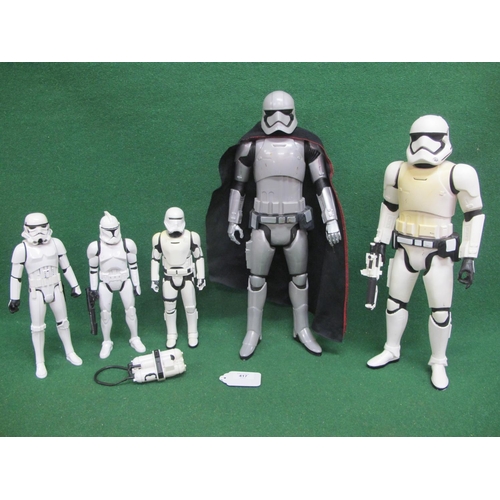 417 - Five different plastic Storm Troopers by Jakks, Santa Monica, USA and Hasbro - heights from 11.5