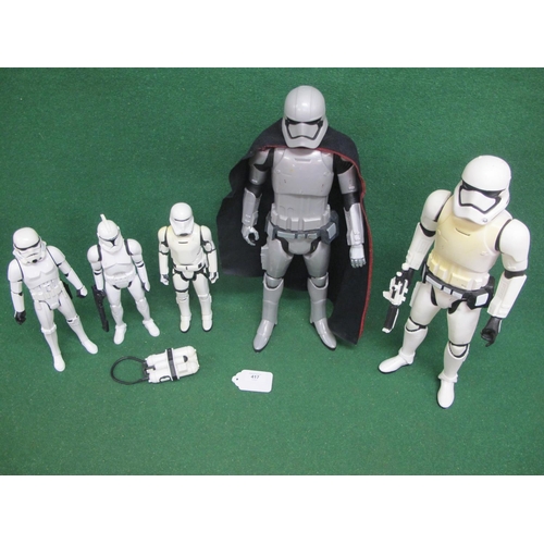 417 - Five different plastic Storm Troopers by Jakks, Santa Monica, USA and Hasbro - heights from 11.5