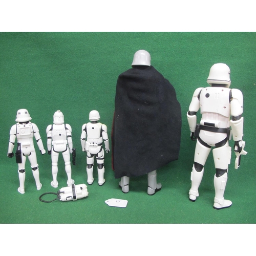 417 - Five different plastic Storm Troopers by Jakks, Santa Monica, USA and Hasbro - heights from 11.5