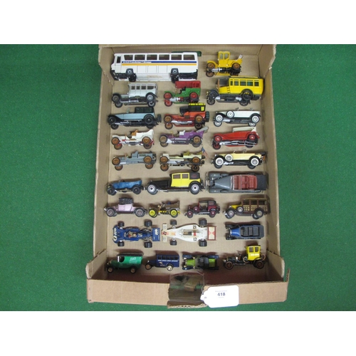 418 - Box of loose Vintage and Veteran car models from Rio, Corgi and Matchbox together with a diecast Sik... 