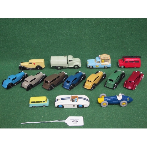 429 - Tray of fourteen professionally restored and painted Dinky, Corgi and Matchbox vehicles to include: ... 