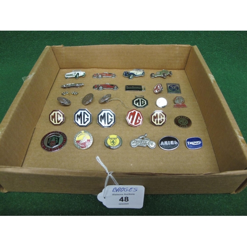 48 - Quantity of approx twenty eight enamel car and motorcycle badges and plaques to include: MG, Wimbled... 