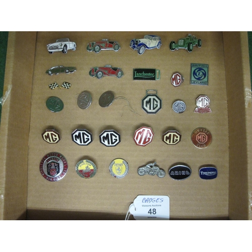 48 - Quantity of approx twenty eight enamel car and motorcycle badges and plaques to include: MG, Wimbled... 