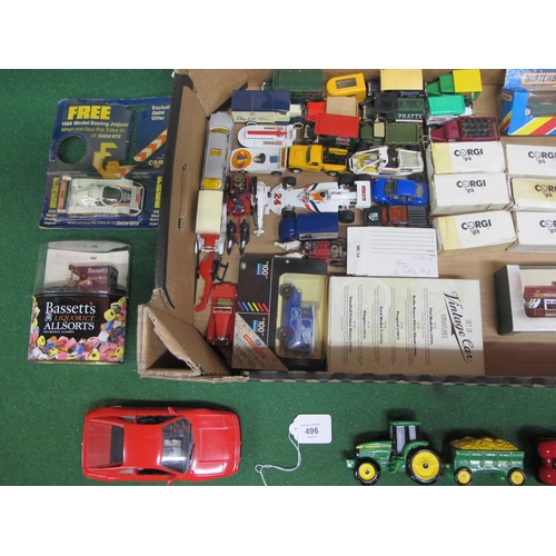 496 - Quantity of approx fifty loose and boxed vehicle models from Lesney, Corgi, Lledo, Matchbox, Burago,... 