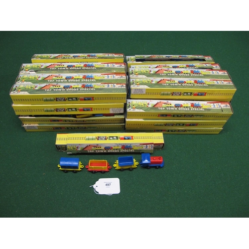 497 - Thirty six boxed Toy Town Goods Special push-a-long plastic trains made by Pippin Toy (England) - 12... 