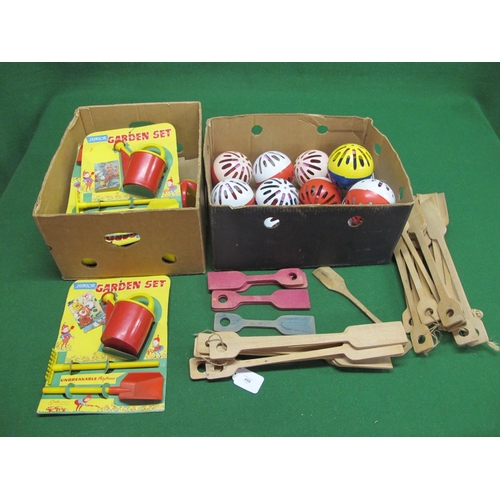 498 - Seven card mounted plastic Junior Garden Sets made by Combex (England), thirteen Bell-Balls from Gre... 