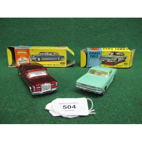 504 - Two 1960's boxed Corgi cars to comprise: 247 Mercedes Benz 600 Pullman with working windscreen wiper... 