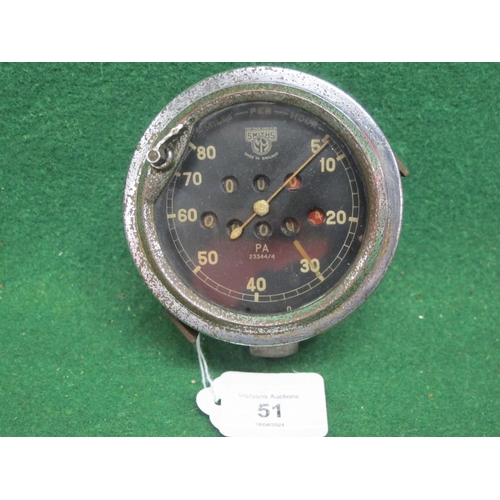 51 - Smith's PA Chronometric 0-80mph speedometer to fit a 1936 Ariel NG350 (tank mounted)