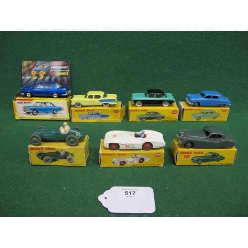 517 - Seven 1950's/1960's diecast Dinky cars to comprise: 23G Cooper-Bristol, 157 Jaguar XK120, 16-0 Merce... 