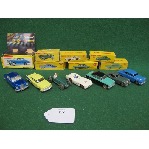 517 - Seven 1950's/1960's diecast Dinky cars to comprise: 23G Cooper-Bristol, 157 Jaguar XK120, 16-0 Merce... 