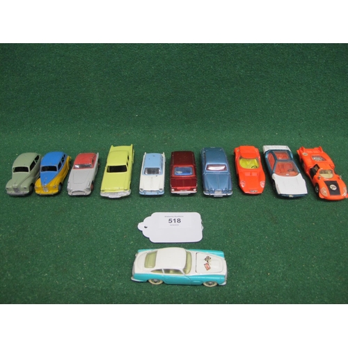 518 - Ten loose 1950's-1970's diecast Dinky cars to comprise: 40D, 138, 142, 152, 167, 179, 189 (Herald), ... 