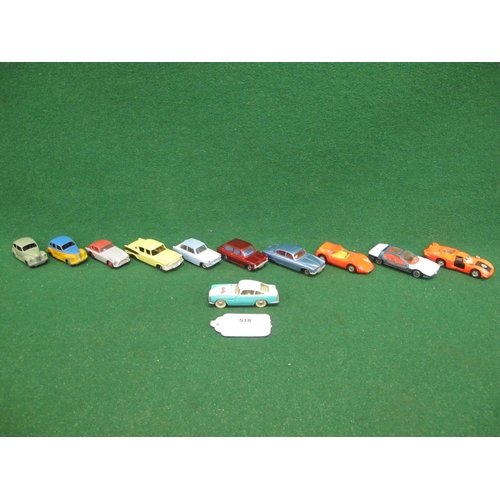 518 - Ten loose 1950's-1970's diecast Dinky cars to comprise: 40D, 138, 142, 152, 167, 179, 189 (Herald), ... 