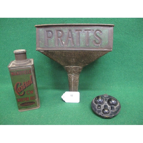 52 - Large metal fuel funnel embossed Pratts on two sides - 10