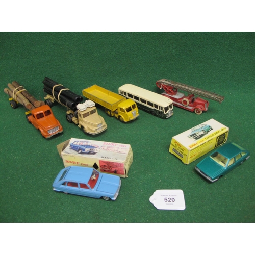 520 - Seven French Dinky diecast vehicles to comprise: 32D Delahaye Fire Escape, 39B Unic, 36A Log Lorry, ... 