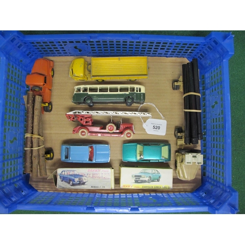 520 - Seven French Dinky diecast vehicles to comprise: 32D Delahaye Fire Escape, 39B Unic, 36A Log Lorry, ... 