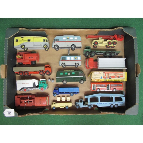 521 - Box of fifteen Dinky diecast commercial vehicles to include: 979 Newmarket Racehorse Transport Servi... 