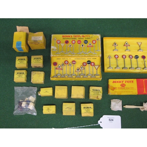 524 - Quantity of boxed/bagged Dinky accessories to include: two 771 Road Sign Sets (one lid missing), 755... 