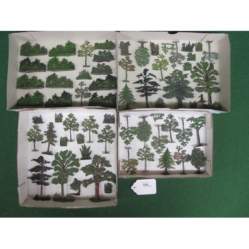 526 - Four trays of diecast trees, shrubs, hedging and flowers from Britains etc