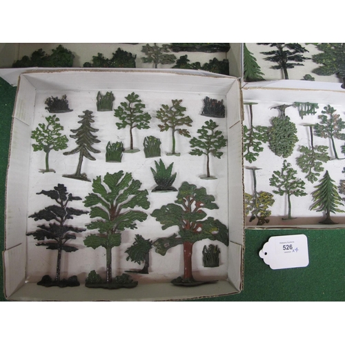 526 - Four trays of diecast trees, shrubs, hedging and flowers from Britains etc