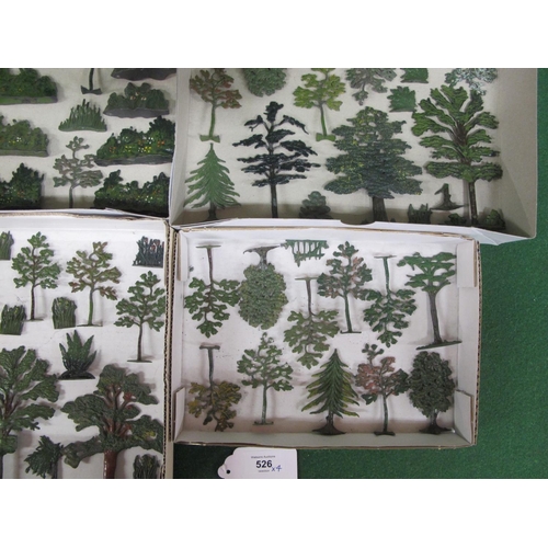 526 - Four trays of diecast trees, shrubs, hedging and flowers from Britains etc