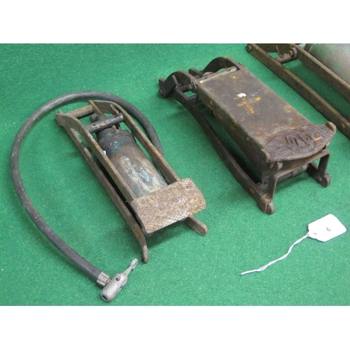 6 - Three old foot pumps embossed Nesthill Jupiter, Dunlop Minor and WD with an arrow (for renovation)