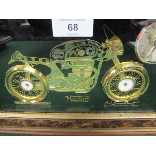 68 - Framed and glazed Ken Broadbent collage of a Manx Norton motorbike using clock parts and has a worki... 