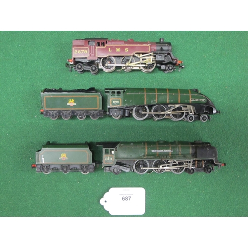 687 - Three HD mis-matched 3 Rail train sets, in rough boxes, containing: track, six coaches, tender locom... 