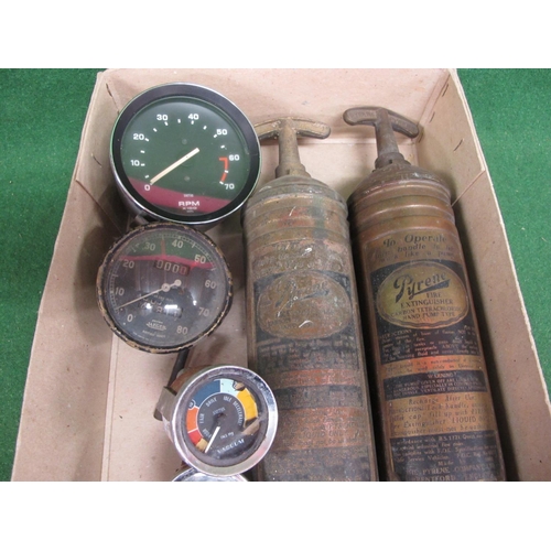 8 - Two brass Pyrene fire extinguishers, a 5