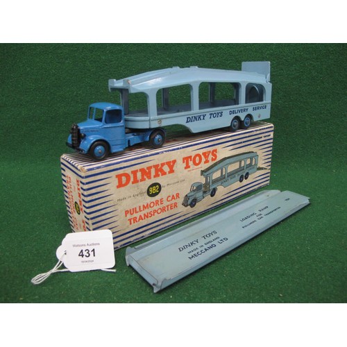 431 - Boxed Dinky 982 Pullmore Car Transporter with 794 Loading Ramp, in two tone blue (good condition)