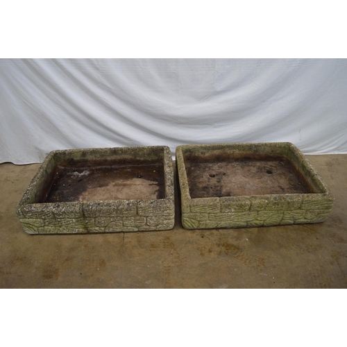 10 - Pair of weathered rectangular brick effect planters - 66cm x 52cm x 17cm tall