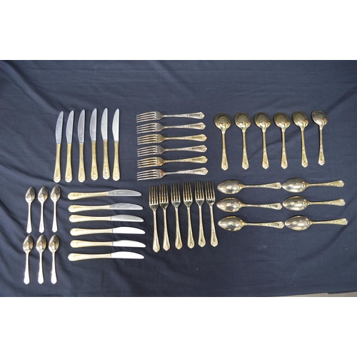 165 - Hiram Wild Sheffield gold plated cutlery set to comprise: six dinner forks, six dinner knives, six d... 