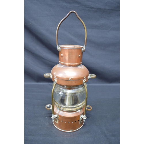 166 - Un-named copper 360 degree anchor lantern with brass mounts - 33cm tall