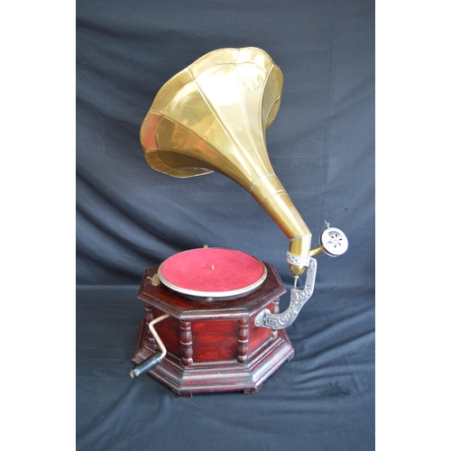 175 - Ultra Bakelite radio with top carrying handle - 30.5cm wide together with a reproduction gramophone ... 