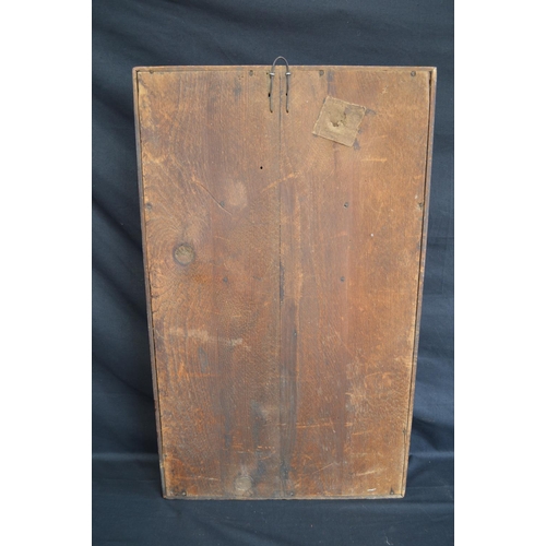 176 - Mahogany cased American wall clock having painted dial and black Roman Numerals - 39cm x 65cm tall