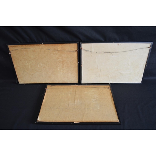 180 - Group of three Japanese signed screen prints of figures in different settings - 32.5cm x 21cm in gla... 