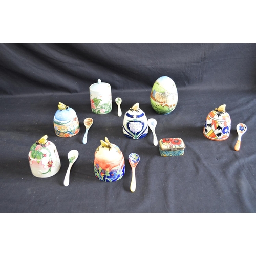 191 - Group of boxed Old Tupton ware ceramics to comprise: egg shaped pot, trinket box and six honey pots ... 