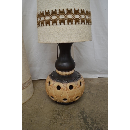 193 - West German 1970's pottery lamp and shade - 130.5cm tall and additional lamp shade