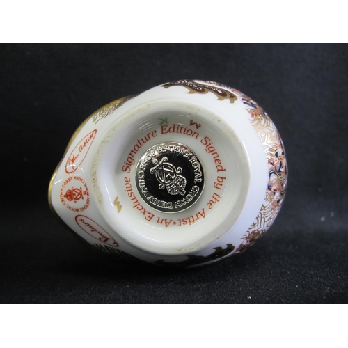 215 - Royal Crown Derby Exclusive Signature Edition paperweight of an Owl with silver stopper, no box - 7.... 